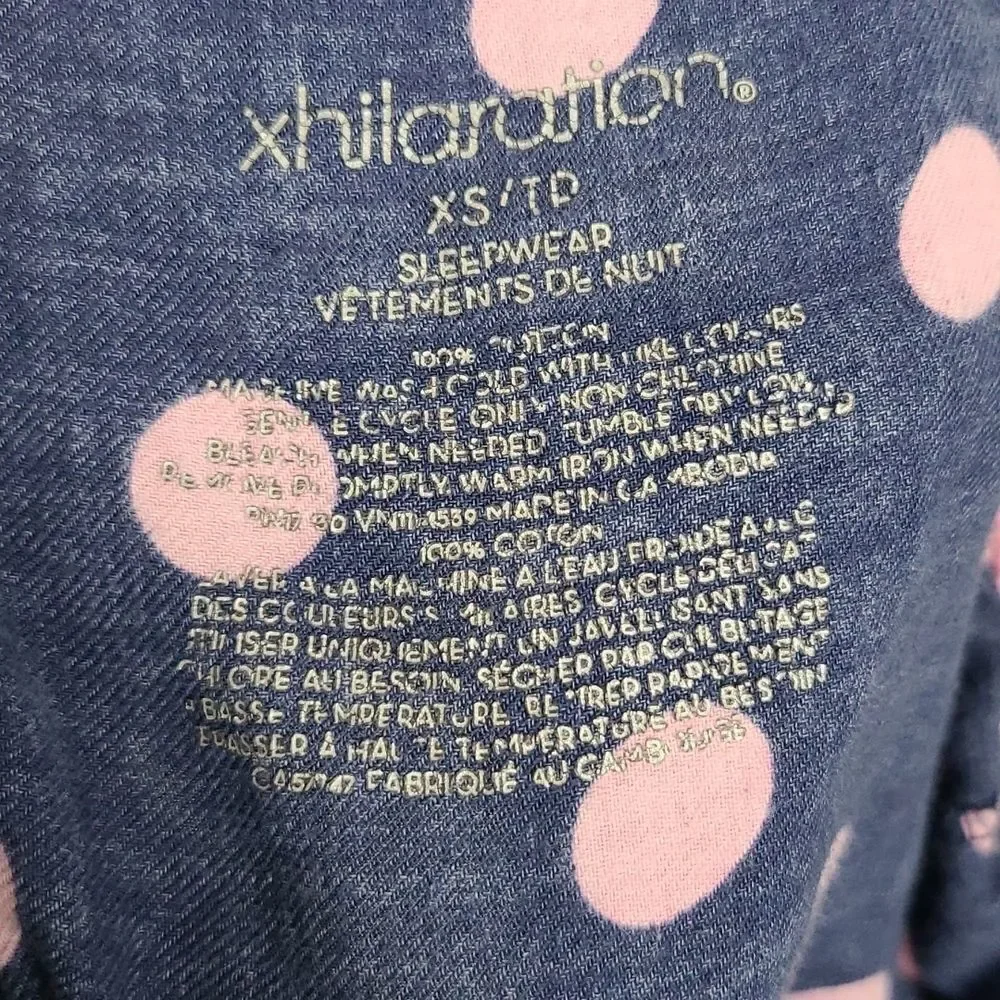 Navy Pink Polka Dot Pajama Pants Women XS Cotton Drawstring Lounge Sleepwear Pjs